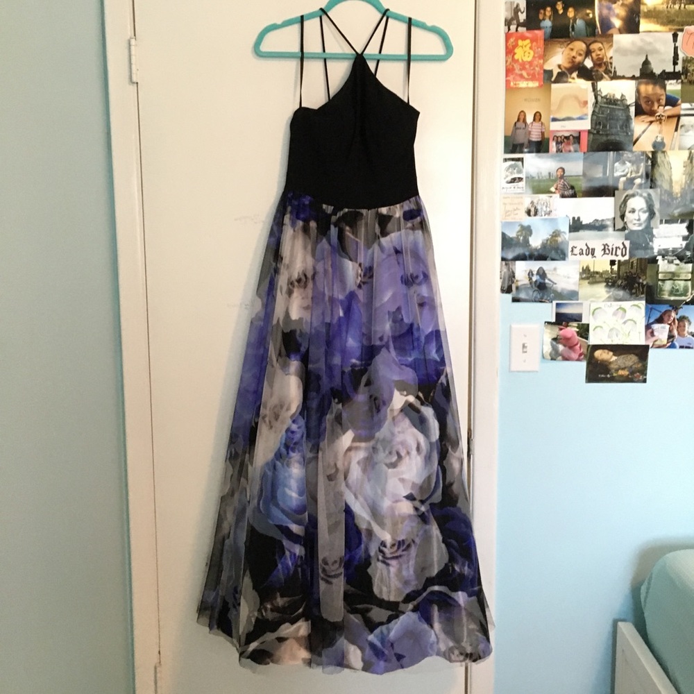 Blondie Nites Floral Print Mesh Halter Gown - Picture 4 of 9